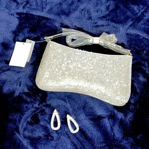 Silver Rhinestone shoulder bag with matching earrings